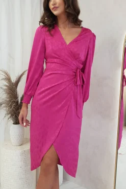 New Louise Wrap Satin Midi Dress | Hot Pink Mittellange Kleider|Midi-kleider
