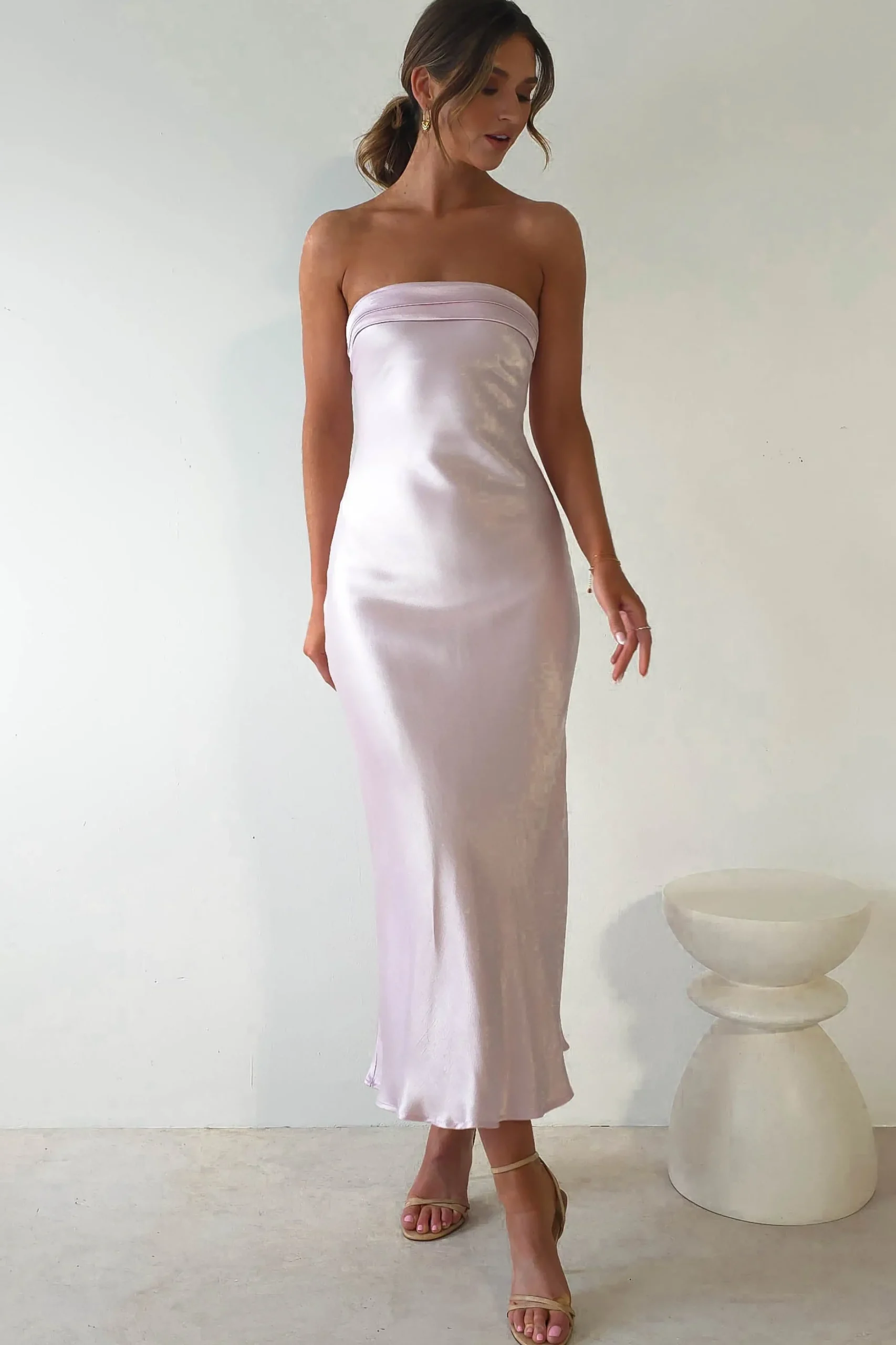 Clearance Lucia Soft Satin Slip Midi Dress | Pastel Pink Mittellange Kleider|Midi-kleider