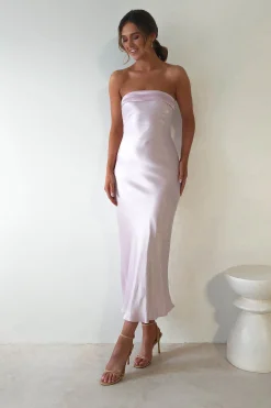 Clearance Lucia Soft Satin Slip Midi Dress | Pastel Pink Mittellange Kleider|Midi-kleider