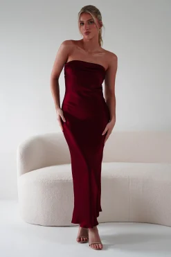 Online Lucia Soft Satin Slip Midi Dress | Wine Mittellange Kleider|Midi-kleider