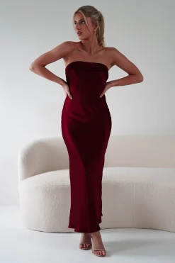 Online Lucia Soft Satin Slip Midi Dress | Wine Mittellange Kleider|Midi-kleider