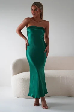 Sale Lucia Soft Satin Slip Midi Dress | Emerald Green Mittellange Kleider|Midi-kleider