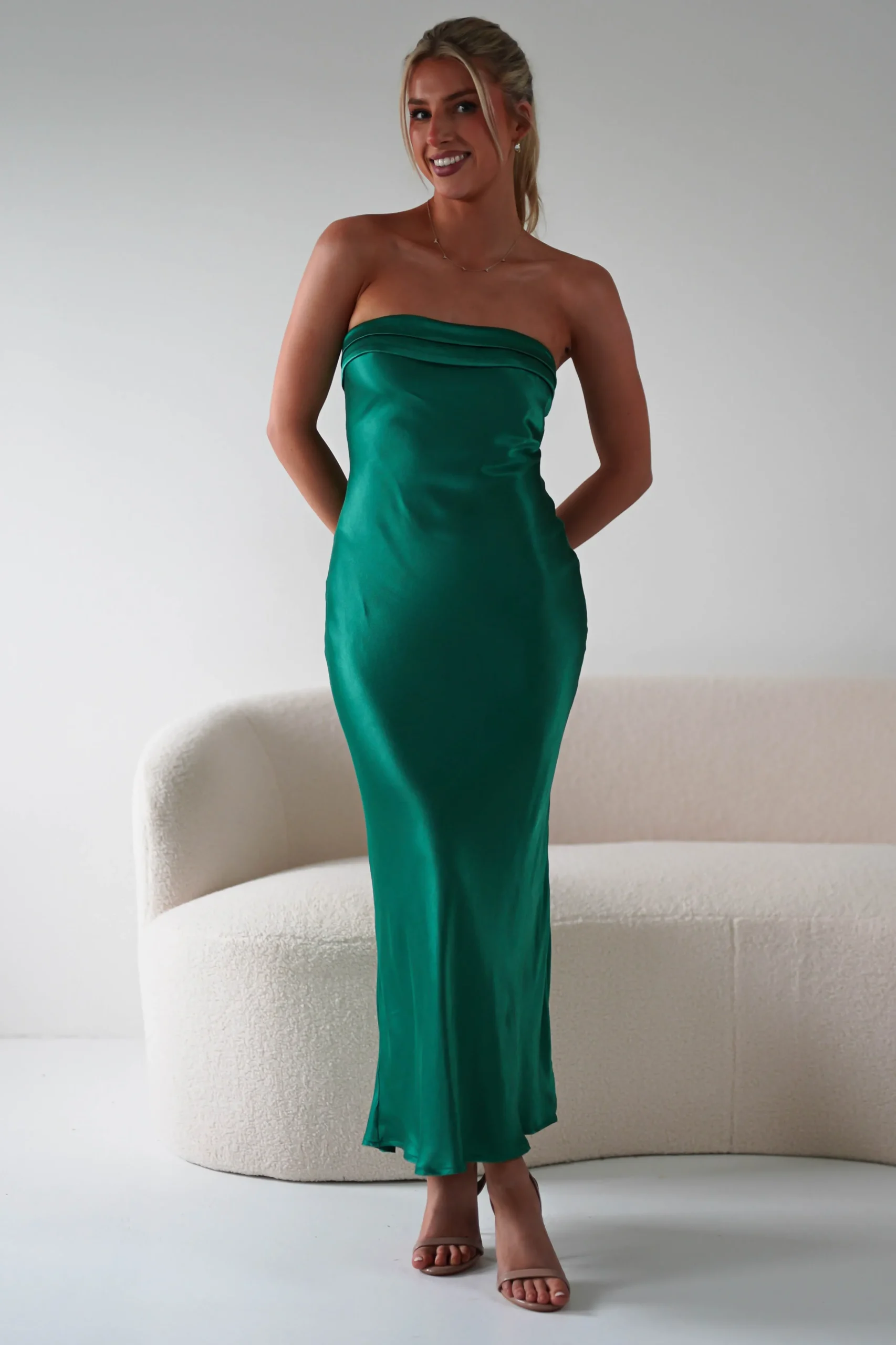 Sale Lucia Soft Satin Slip Midi Dress | Emerald Green Mittellange Kleider|Midi-kleider