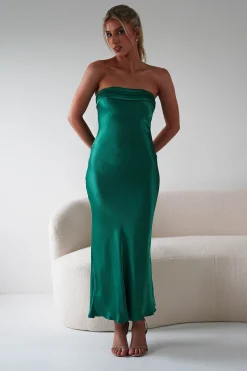 Sale Lucia Soft Satin Slip Midi Dress | Emerald Green Mittellange Kleider|Midi-kleider