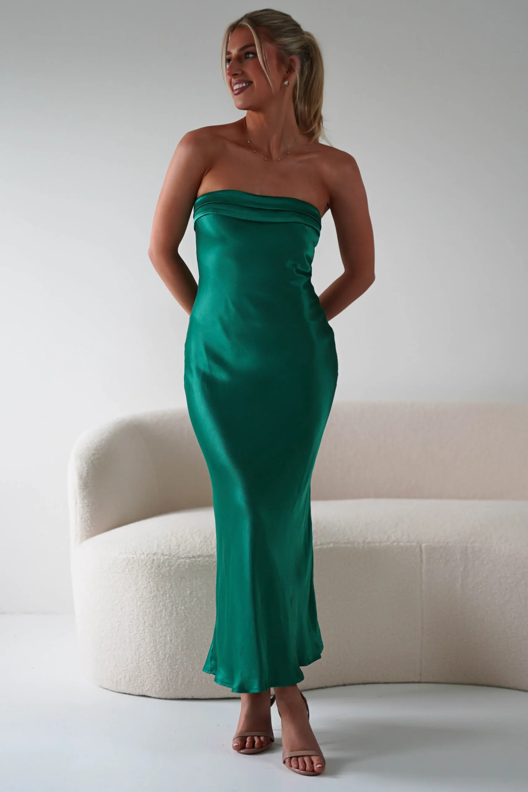 Sale Lucia Soft Satin Slip Midi Dress | Emerald Green Mittellange Kleider|Midi-kleider