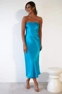 Online Lucia Soft Satin Slip Midi Dress | Turquoise Mittellange Kleider|Midi-kleider