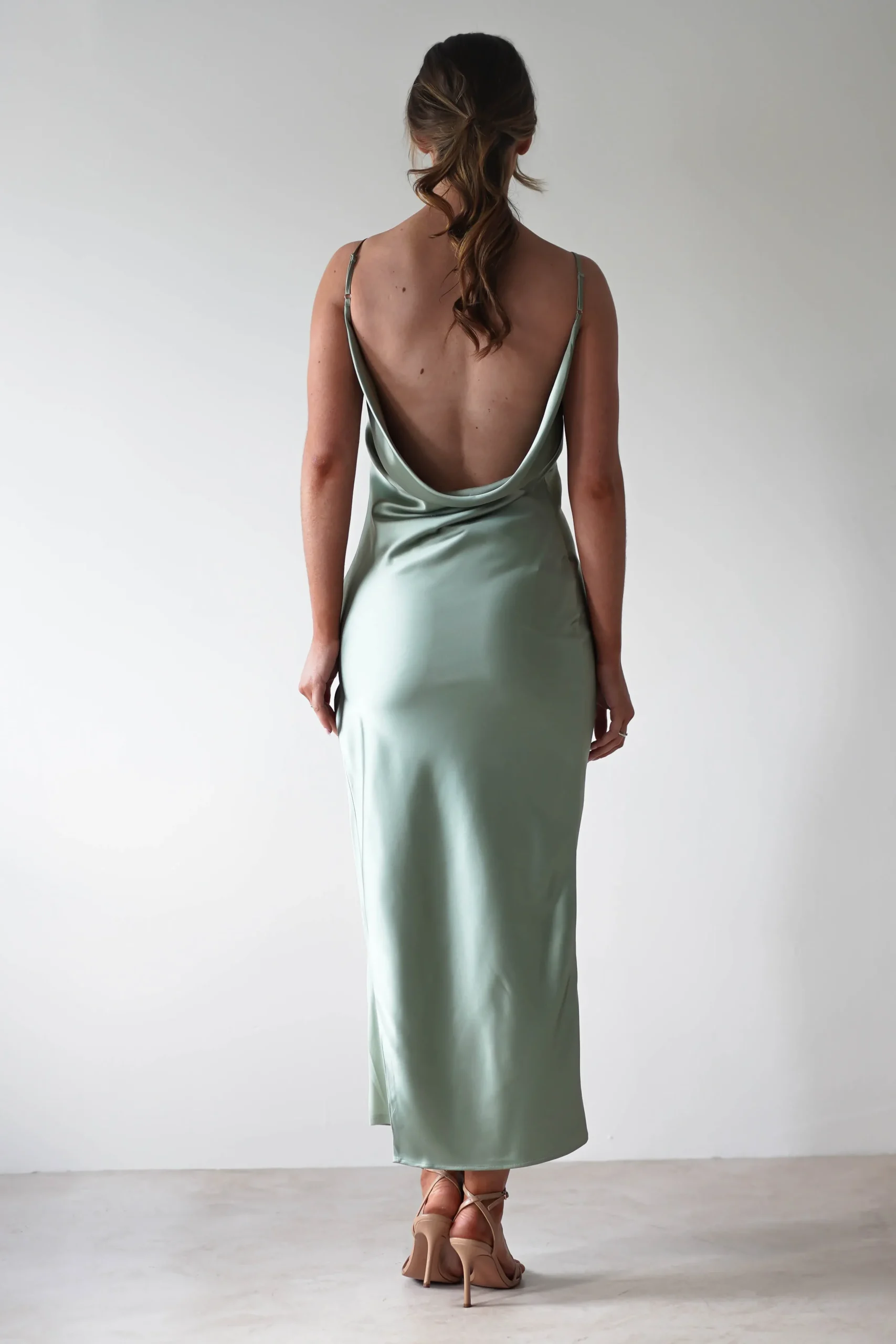 New Luiza Low Back Satin Maxi Dress | Sage Lange Kleider|Maxikleider