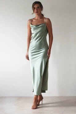 New Luiza Low Back Satin Maxi Dress | Sage Lange Kleider|Maxikleider