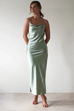 New Luiza Low Back Satin Maxi Dress | Sage Lange Kleider|Maxikleider