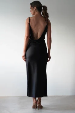 Hot Luiza Low Back Satin Maxi Dress | Black Lange Kleider|Maxikleider