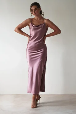 Hot Luiza Low Back Satin Maxi Dress | Mauve Lange Kleider|Maxikleider
