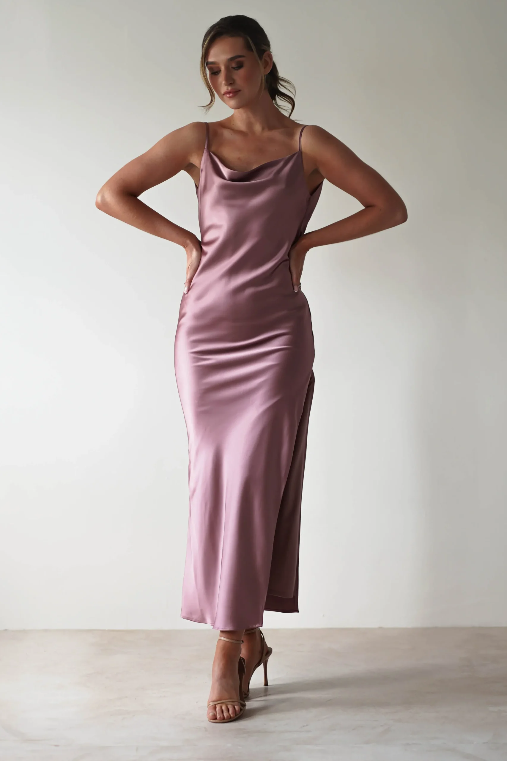 Hot Luiza Low Back Satin Maxi Dress | Mauve Lange Kleider|Maxikleider