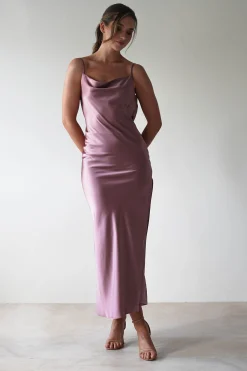 Hot Luiza Low Back Satin Maxi Dress | Mauve Lange Kleider|Maxikleider