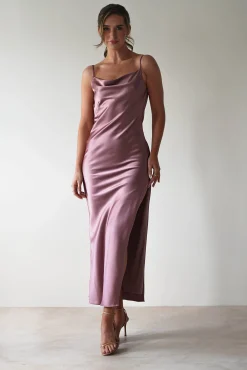 Hot Luiza Low Back Satin Maxi Dress | Mauve Lange Kleider|Maxikleider