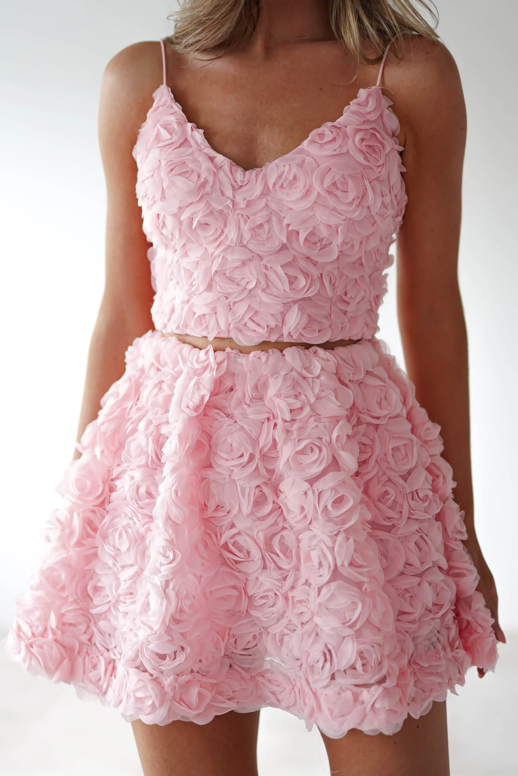 Fashion Lydia Floral-Appliqué Top & Skirt Set | Pink Kleider In Minilänge|Minikleider