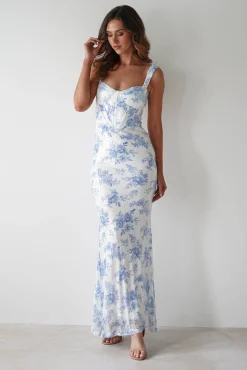 Best Lynelle Floral Sequin Maxi Dress | Blue/White Lange Kleider|Maxikleider