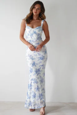 Best Lynelle Floral Sequin Maxi Dress | Blue/White Lange Kleider|Maxikleider