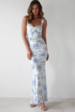 Best Lynelle Floral Sequin Maxi Dress | Blue/White Lange Kleider|Maxikleider