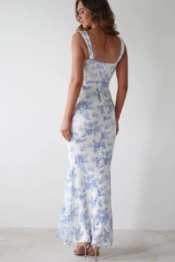 Best Lynelle Floral Sequin Maxi Dress | Blue/White Lange Kleider|Maxikleider