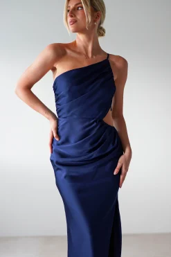Sale Lyra Soft Matte Satin Maxi Dress | Navy Lange Kleider|Maxikleider