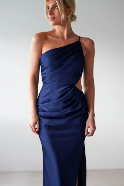Sale Lyra Soft Matte Satin Maxi Dress | Navy Lange Kleider|Maxikleider