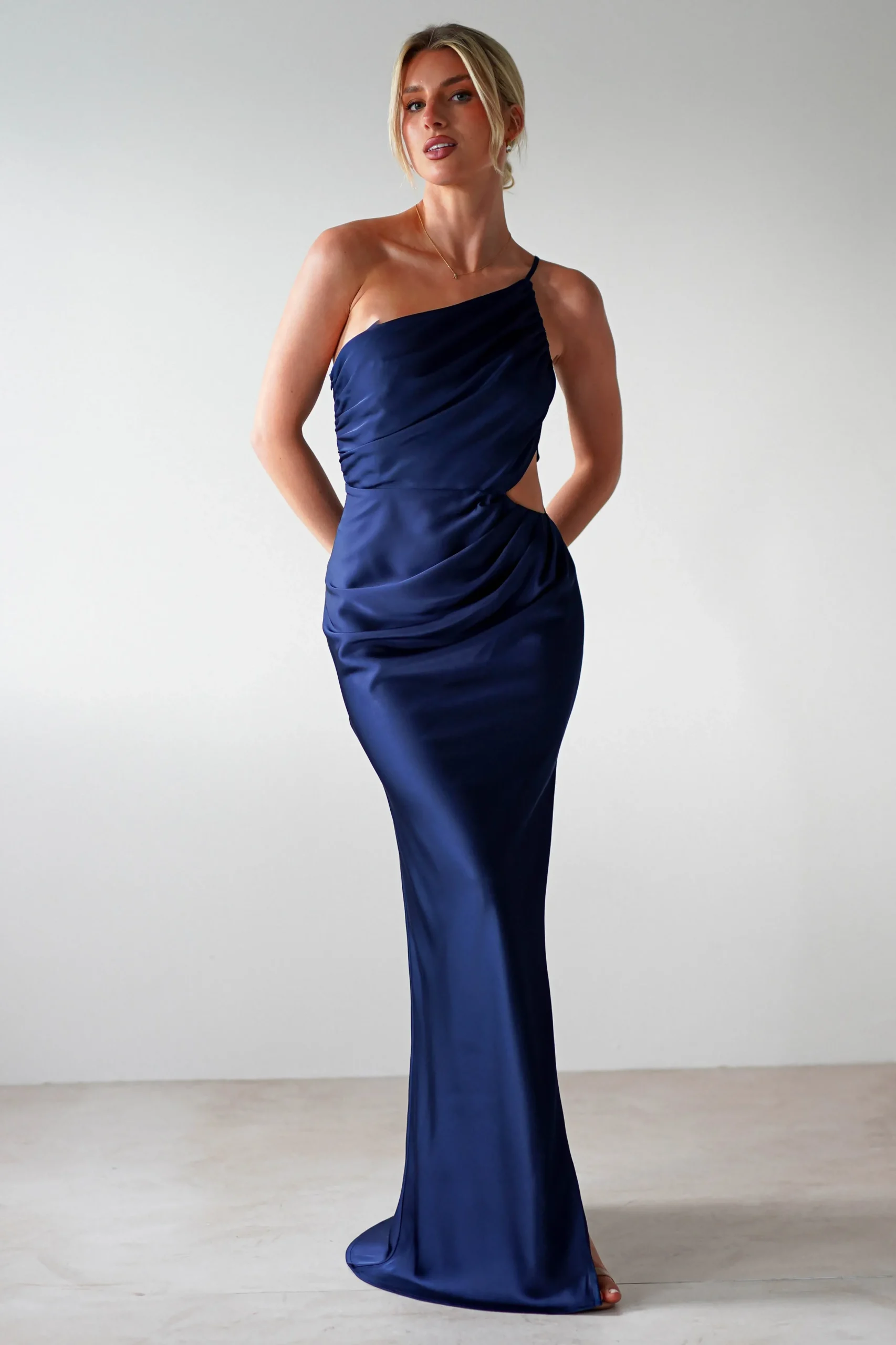Sale Lyra Soft Matte Satin Maxi Dress | Navy Lange Kleider|Maxikleider