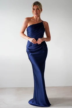 Sale Lyra Soft Matte Satin Maxi Dress | Navy Lange Kleider|Maxikleider