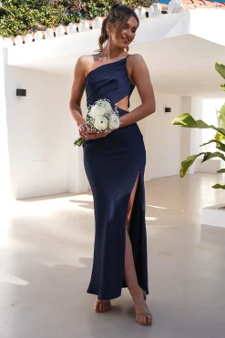 Sale Lyra Soft Matte Satin Maxi Dress | Navy Lange Kleider|Maxikleider