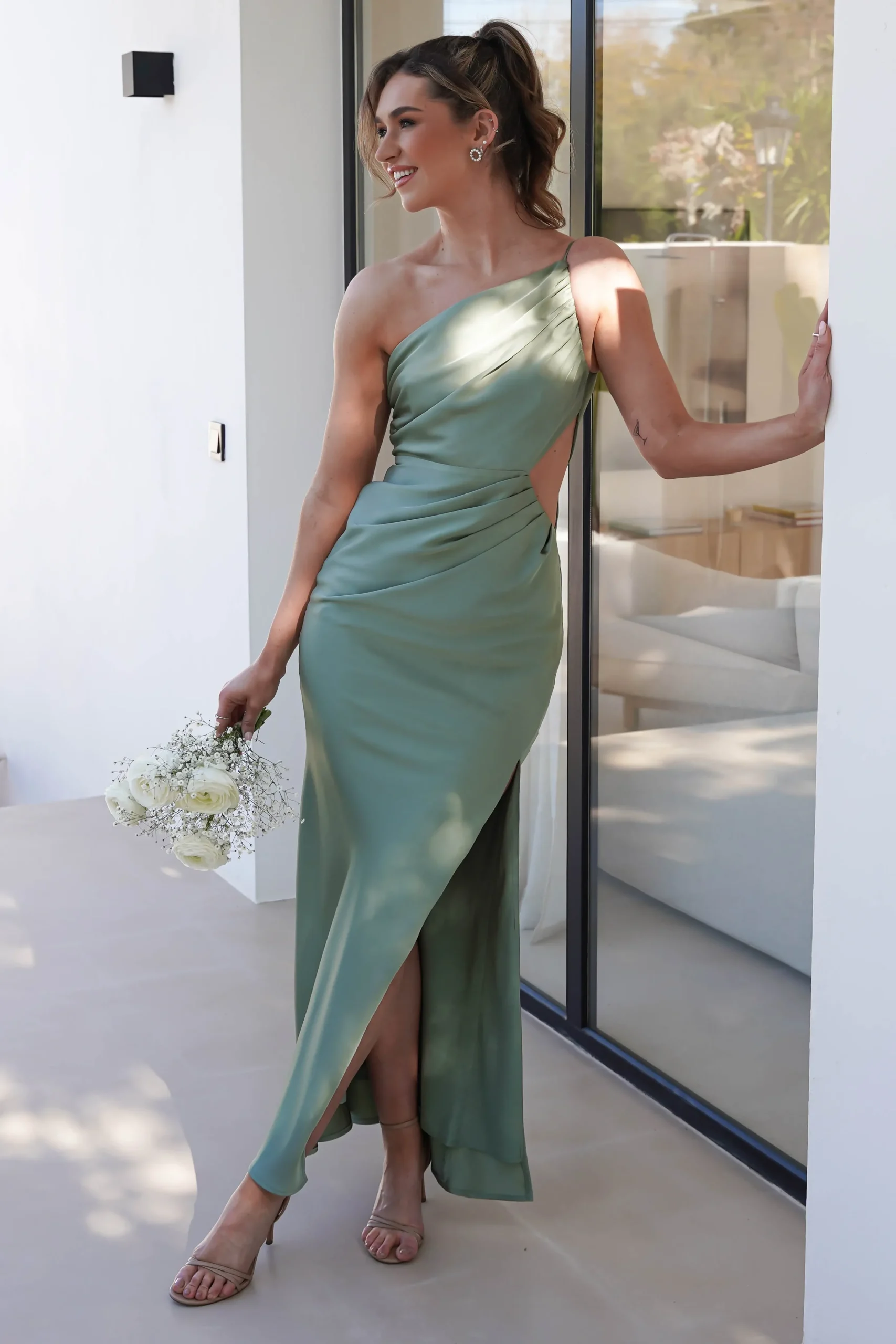 Hot Lyra Soft Matte Satin Maxi Dress | Olive Lange Kleider|Maxikleider
