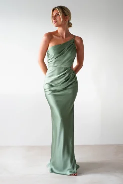 Hot Lyra Soft Matte Satin Maxi Dress | Olive Lange Kleider|Maxikleider
