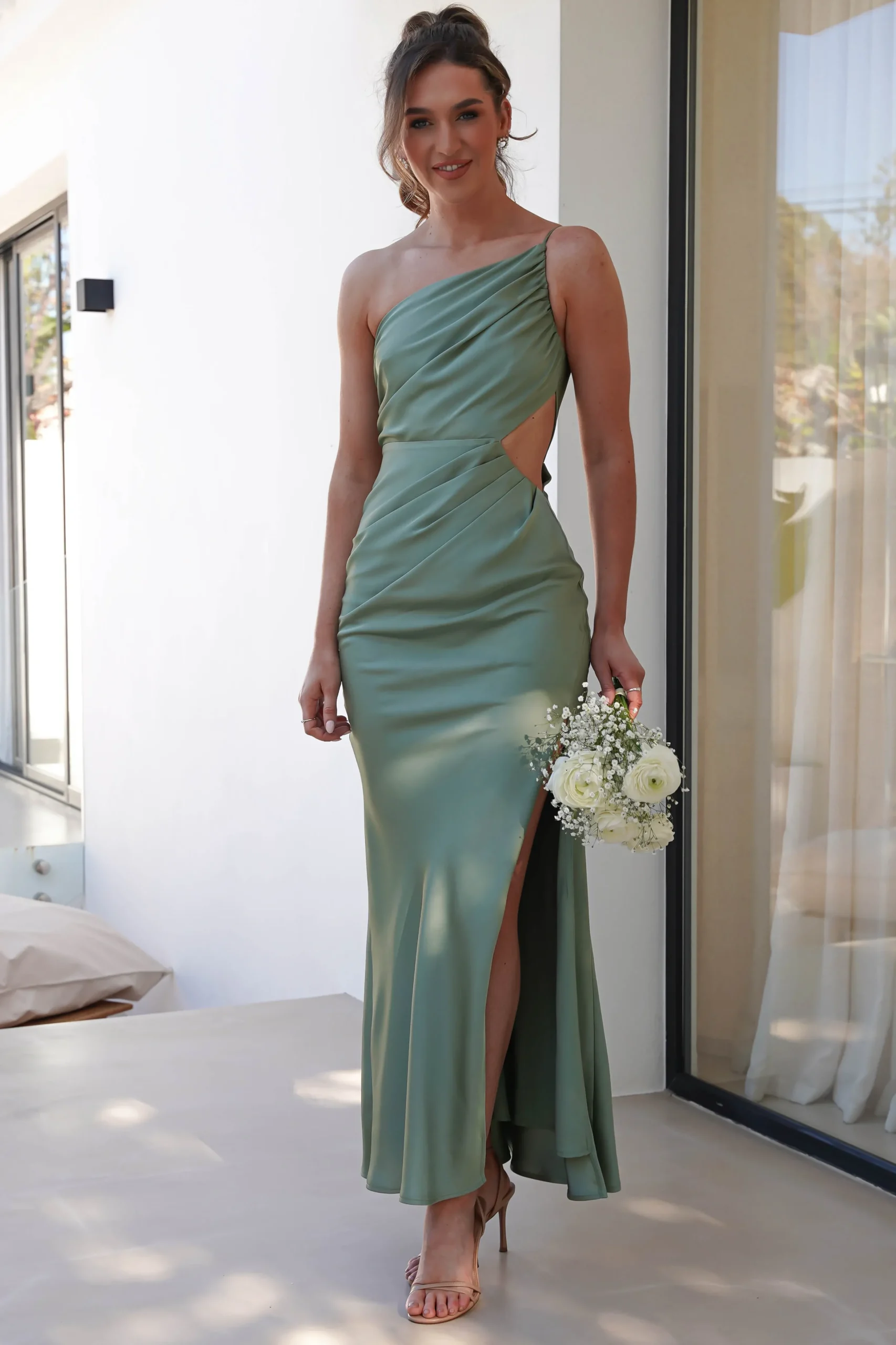 Hot Lyra Soft Matte Satin Maxi Dress | Olive Lange Kleider|Maxikleider