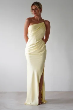 Fashion Lyra Soft Matte Satin Maxi Dress | Yellow Lange Kleider|Maxikleider