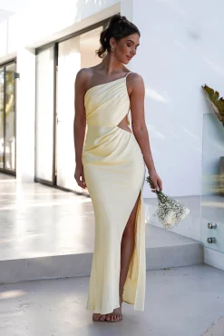 Fashion Lyra Soft Matte Satin Maxi Dress | Yellow Lange Kleider|Maxikleider