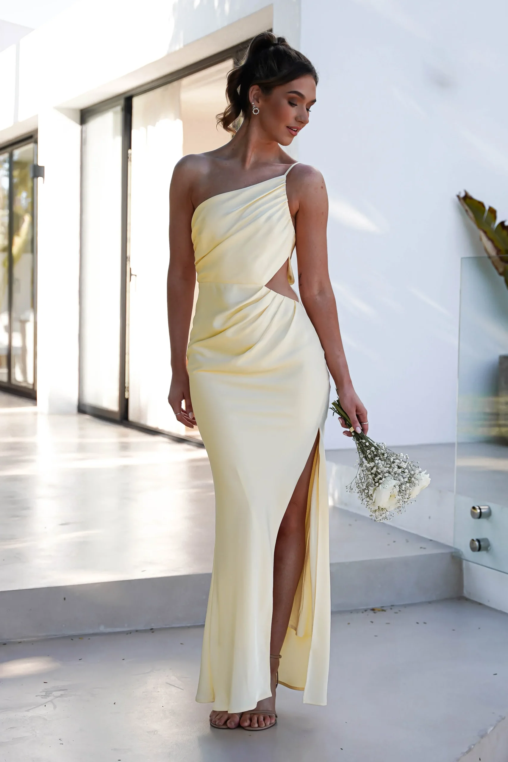 Fashion Lyra Soft Matte Satin Maxi Dress | Yellow Lange Kleider|Maxikleider