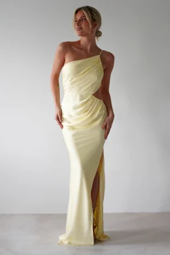 Fashion Lyra Soft Matte Satin Maxi Dress | Yellow Lange Kleider|Maxikleider