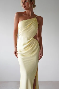 Fashion Lyra Soft Matte Satin Maxi Dress | Yellow Lange Kleider|Maxikleider
