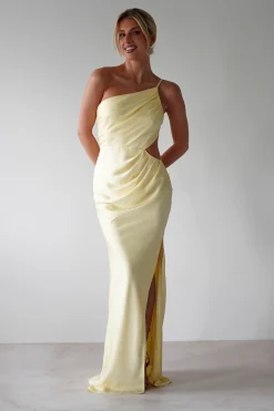 Fashion Lyra Soft Matte Satin Maxi Dress | Yellow Lange Kleider|Maxikleider