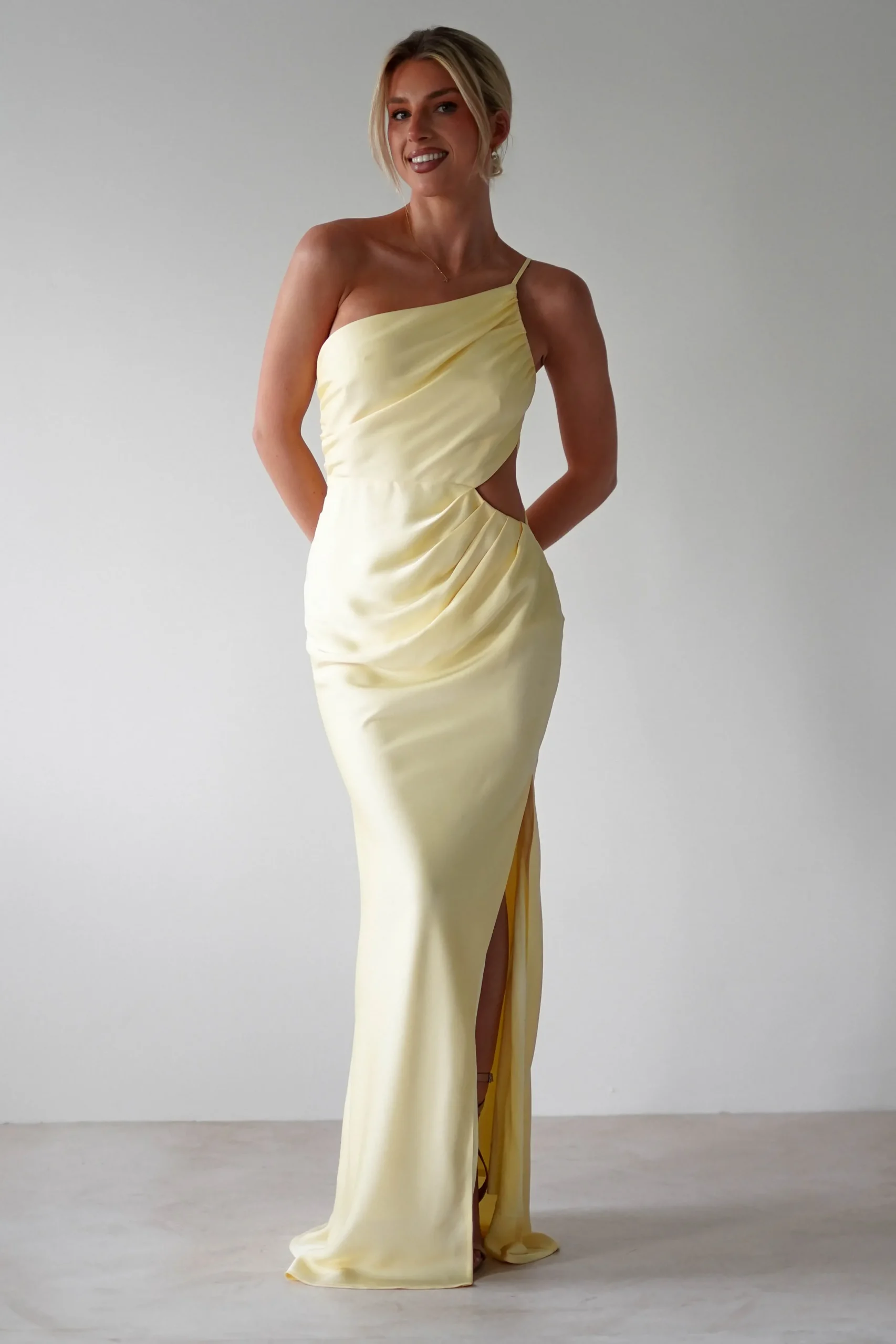 Fashion Lyra Soft Matte Satin Maxi Dress | Yellow Lange Kleider|Maxikleider