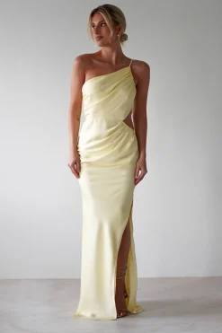 Fashion Lyra Soft Matte Satin Maxi Dress | Yellow Lange Kleider|Maxikleider
