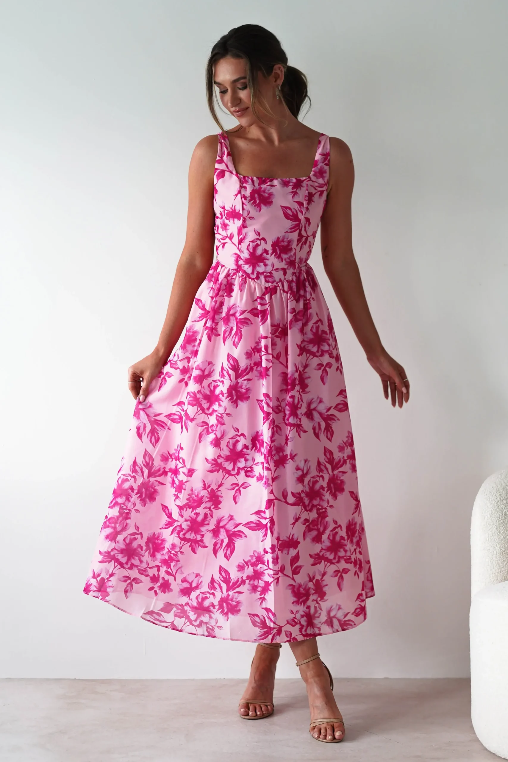 Discount Maisie Floral Skater Maxi Dress | Pink Lange Kleider|Maxikleider