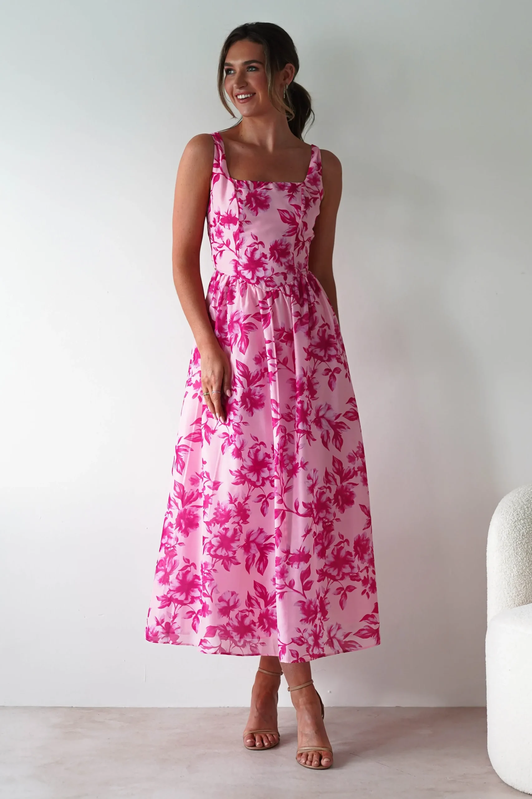 Discount Maisie Floral Skater Maxi Dress | Pink Lange Kleider|Maxikleider