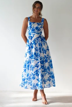 Online Maisie Floral Skater Maxi Dress | Blue Lange Kleider|Maxikleider