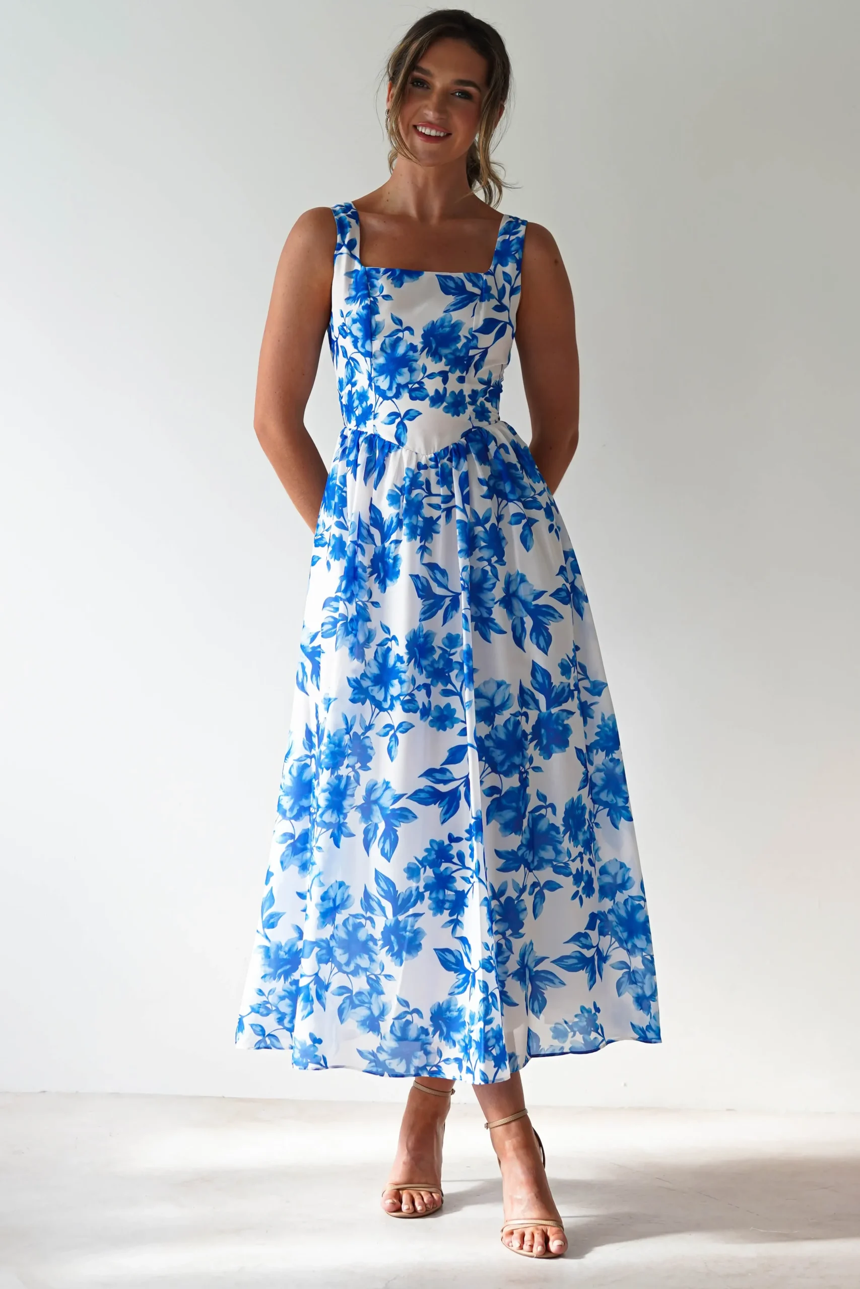 Online Maisie Floral Skater Maxi Dress | Blue Lange Kleider|Maxikleider