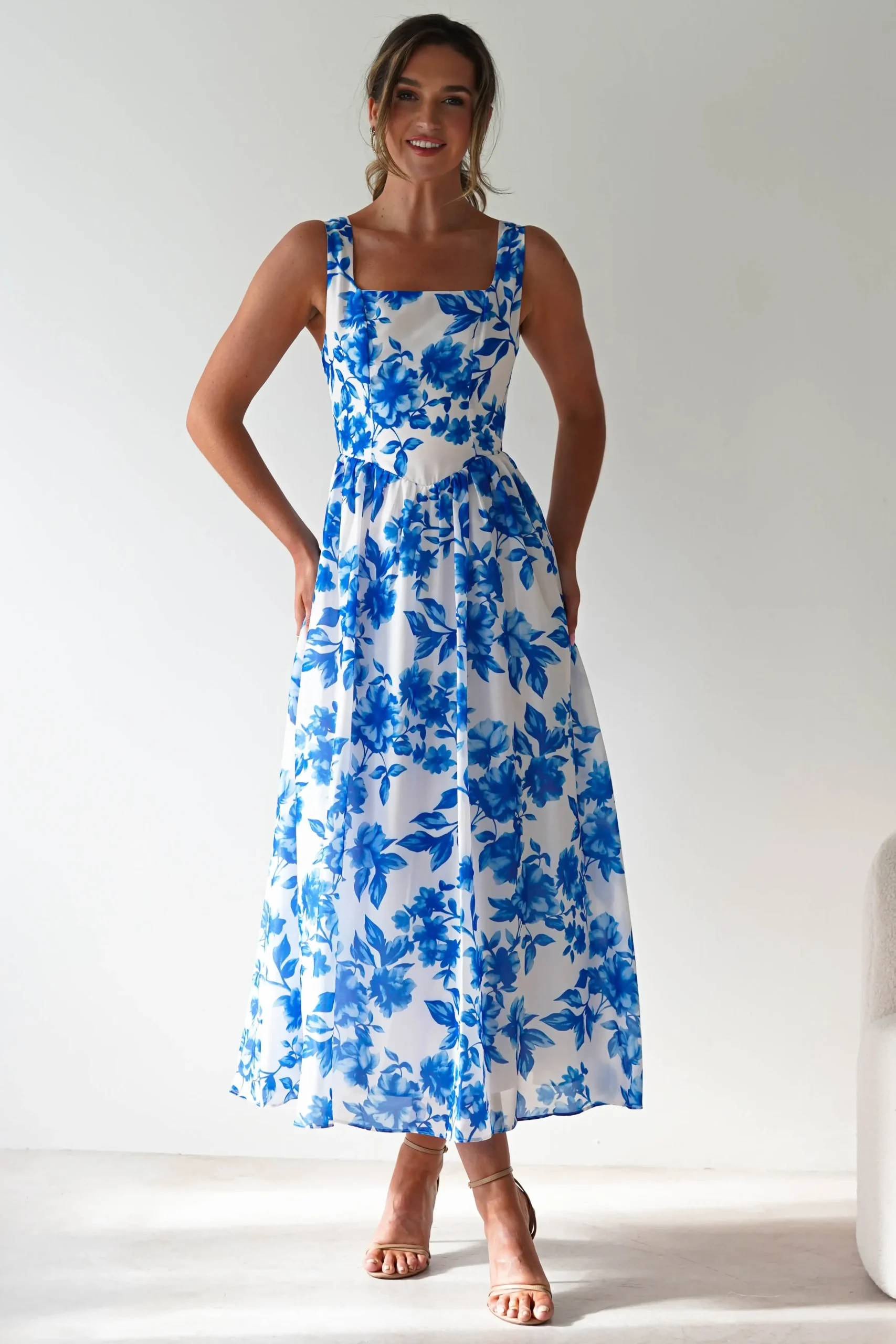 Online Maisie Floral Skater Maxi Dress | Blue Lange Kleider|Maxikleider