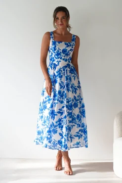 Online Maisie Floral Skater Maxi Dress | Blue Lange Kleider|Maxikleider