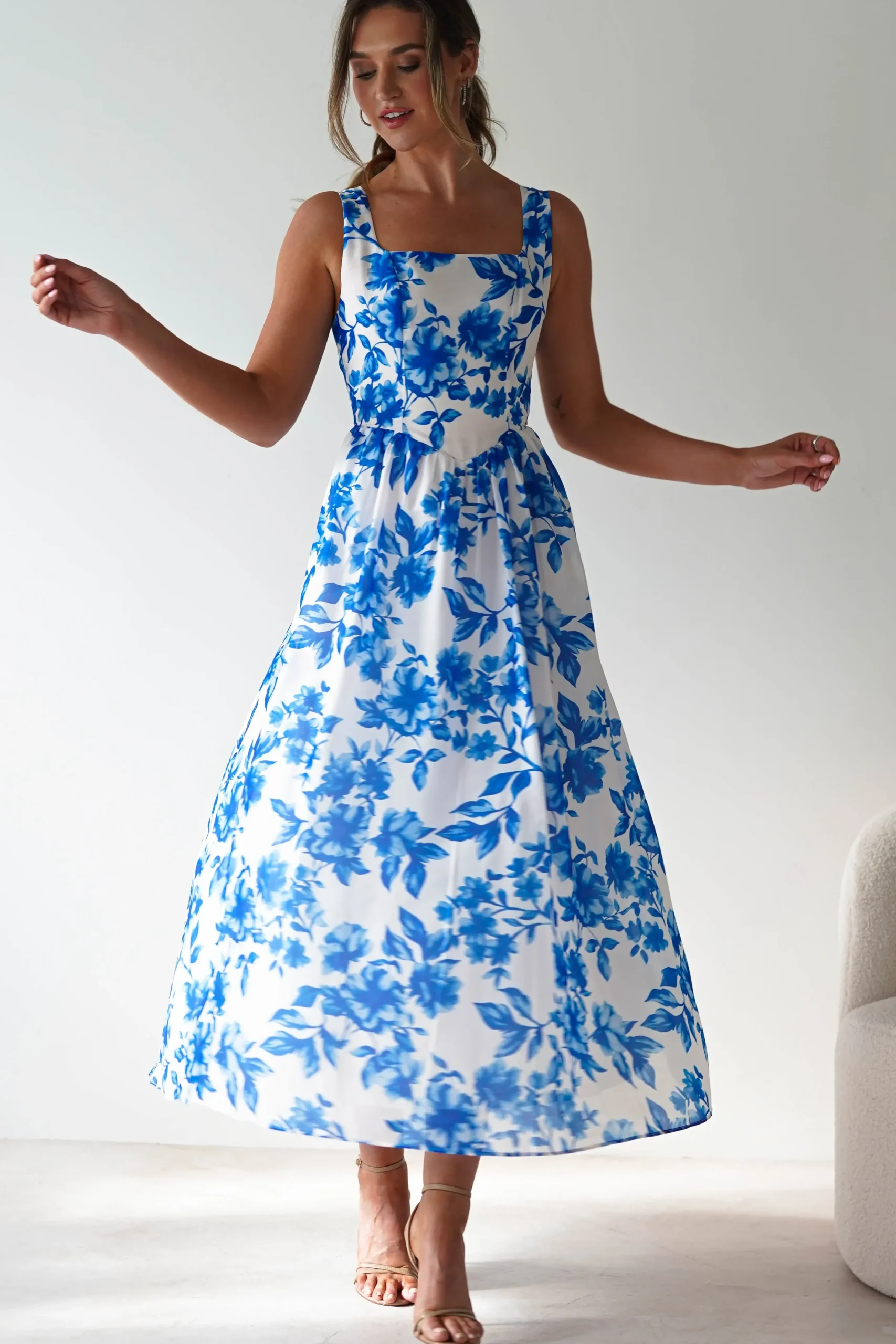 Online Maisie Floral Skater Maxi Dress | Blue Lange Kleider|Maxikleider