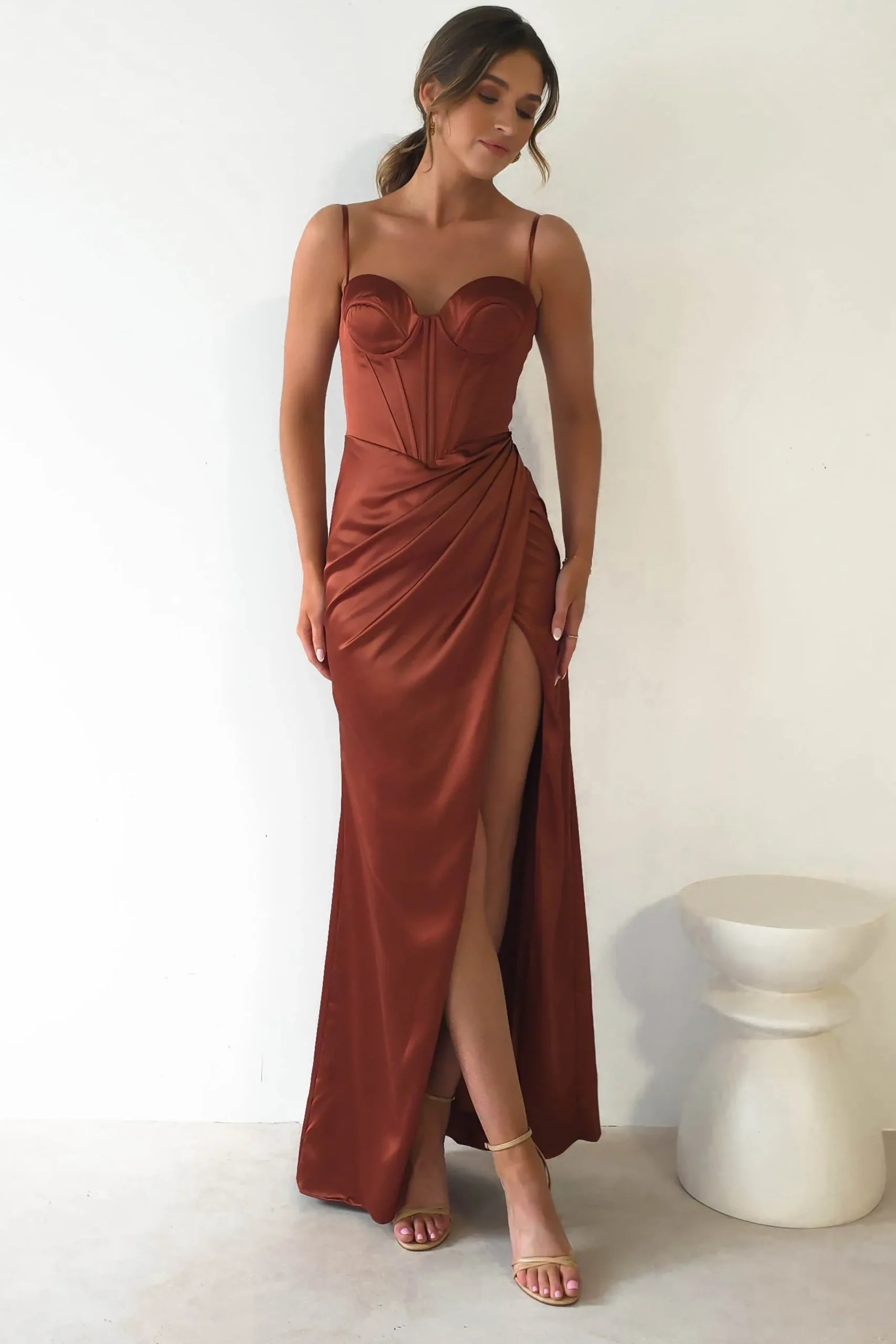 Online Maja Satin Corset Gown | Rust Lange Kleider|Maxikleider