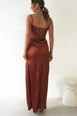 Online Maja Satin Corset Gown | Rust Lange Kleider|Maxikleider