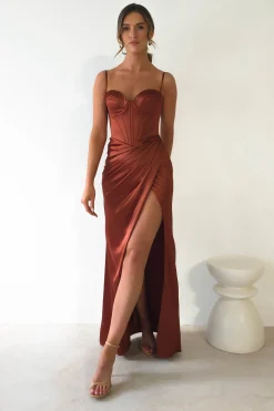Online Maja Satin Corset Gown | Rust Lange Kleider|Maxikleider