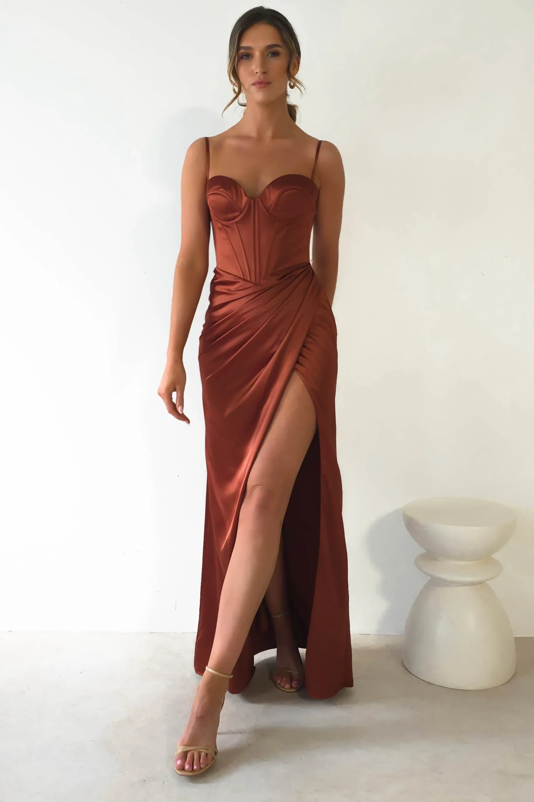 Online Maja Satin Corset Gown | Rust Lange Kleider|Maxikleider